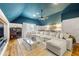 Spacious living room featuring a sectional sofa, and a blue ceiling, perfect for relaxation at 6655 Manchester Pl, Cumming, GA 30040