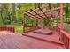Hot tub on the spacious back deck with a pergola, surrounded by a lush green yard and mature trees at 3866 Teresa Sw Ter, Lilburn, GA 30047