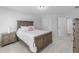 Serene bedroom featuring neutral walls, soft carpet, and a wooden bed frame complemented by natural light from the windows at 2133 Kirkham Way, Kennesaw, GA 30152