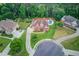 Aerial view of a home with a backyard pool, fence and lush greenery at 1283 Silver Trace Sw Dr, Lilburn, GA 30047
