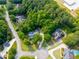 Expansive aerial view of multiple homes with wooded lots in a desirable neighborhood with mature trees at 19 Thimblemill Ct, Villa Rica, GA 30180