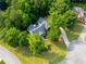 Stunning aerial view of a home with a private, wooded lot and circular driveway at 19 Thimblemill Ct, Villa Rica, GA 30180