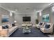 Staged basement living room featuring furniture, recessed lighting, and wall art at 708 Edgeley Ln, Lawrenceville, GA 30044