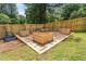 Backyard garden area featuring square pavers and tiered wooden planters ready for cultivation at 200 Whispering Pines Dr, Woodstock, GA 30188