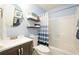 Updated bathroom with a tub-shower, modern fixtures, and a sleek vanity at 2305 Keenland Ct, Cumming, GA 30040
