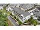 An aerial view of a neighborhood featuring townhouses with well-maintained landscaping and trees at 6613 Encore Blvd, Atlanta, GA 30328