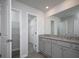 Beautiful bathroom with double sinks, granite countertop, vinyl floor, and ample storage space in walk-in closet at 250 Shawnee Trl, Dallas, GA 30157