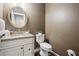 Powder room featuring granite counters, a vessel sink, and modern fixtures at 1800 Hunters Moon Dr, Alpharetta, GA 30005