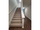 Carpeted staircase with white risers and handrail leading to the next floor at 558 Fairview Oak Pl, Dallas, GA 30157