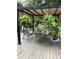 Cozy outdoor patio area features a shaded pergola, lush ferns, and comfortable seating, perfect for relaxation at 2225 Harold Se Ln, Smyrna, GA 30080