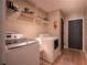 Organized laundry room with modern washer and dryer, shelving, and ample storage at 803 Plantation Ridge Overlook, Woodstock, GA 30188