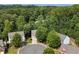 An aerial view showing the layout of homes in a cul-de-sac with lush green trees surrounding the neighborhood at 5828 Paliser Trce, Sugar Hill, GA 30518