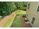 A lush green backyard featuring a small garden and a firepit at 5828 Paliser Trce, Sugar Hill, GA 30518