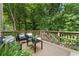 A backyard deck with comfortable seating and a peaceful view of trees at 5828 Paliser Trce, Sugar Hill, GA 30518