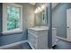 Bathroom features a vanity with a large mirror, a window, and gray walls at 3030 Spalding Dr, Sandy Springs, GA 30350