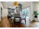 Kitchen featuring an eat-in dining area with gray cabinets and hardwood flooring at 663 Clifton Ne Rd, Atlanta, GA 30307