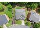 Aerial view of home with lush backyard, mature trees, and circular driveway in a quiet neighborhood at 4896 Locklear Way, Marietta, GA 30066