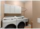 Laundry room with white cabinets and modern washer and dryer units at 4896 Locklear Way, Marietta, GA 30066