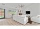 Stylish living room featuring a fireplace, hardwood floors, and backyard views at 4434 Austin Hills Dr, Suwanee, GA 30024