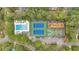 An aerial view features a community pool, tennis courts, a basketball court and playground at 5804 Fairwood Nw Cir, Acworth, GA 30101