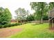 Lush backyard with mature trees, grassy areas, and a play structure perfect for outdoor enjoyment at 4497 Windsor Oaks Dr, Marietta, GA 30066
