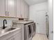 Well-equipped laundry room with modern washer and dryer, countertop space, and ample storage cabinets at 1099 Heyward Way, Alpharetta, GA 30009
