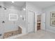 Walk-in shower with white subway tile, a built-in bench, and a seamless glass enclosure at 1099 Heyward Way, Alpharetta, GA 30009