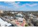 Aerial view of an artsy street, showcasing local establishments with vibrant murals and the city skyline in the distance at 1770 Rockland Se Dr, Atlanta, GA 30316