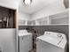 Laundry room with washer, dryer, and shelving for storage at 30 Court S, Ellenwood, GA 30294