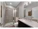 Modern bathroom featuring a glass-enclosed shower and a vanity with sleek hardware at 6445 Lucent Ln, Atlanta, GA 30328