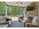 Covered patio with seating, fireplace, and outdoor space at 33 Vinery Ct, Sharpsburg, GA 30277