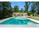 Lush backyard with large in-ground pool, manicured lawn, and mature trees for privacy at 5545 Cross Gate Ct, Atlanta, GA 30327