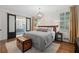 Cozy bedroom features a king-size bed and a sliding door leading to the bathroom at 5545 Cross Gate Ct, Atlanta, GA 30327