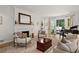 Living room with grand fireplace and large window view of backyard pool at 5545 Cross Gate Ct, Atlanta, GA 30327