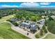 Aerial view of the clubhouse, putting green, and driving range surrounded by mature trees and lush landscape at 5623 Brendlynn Dr, Suwanee, GA 30024