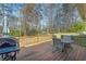 Spacious backyard deck features outdoor seating with a natural wooded view at 5826 Little Mountain Dr, Ellenwood, GA 30294