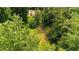 Birds eye view of a home surrounded by mature green trees and well-manicured grassy yard at 3449 Parkview Dr, Atlanta, GA 30337