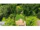 A home viewed from above surrounded by mature trees with a green lawn and a large deck with white umbrella at 3449 Parkview Dr, Atlanta, GA 30337