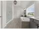 Modern bathroom with a soaking tub, glass-enclosed shower, and stylish vanity at 4105 Woodwind Dr, Cumming, GA 30028