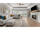 Bright living room features hardwood floors, large windows, fireplace, and stylish decor at 4105 Woodwind Dr, Cumming, GA 30028