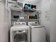A well-organized laundry room with modern machines and plenty of shelving for storage at 340 Chandler Ct, Sugar Hill, GA 30518