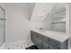 Bathroom features a large vanity, modern lighting, and a glass shower at 585 Old Cobblestone Dr, Atlanta, GA 30350