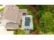 Aerial view of an elegant home featuring a pool, outdoor kitchen, manicured lawn, and shaded patio at 126 Owens Mill Pl, Canton, GA 30115