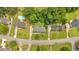 Aerial view of homes showcasing a neighborhood with pools and green spaces at 115 Creek Cir, Stockbridge, GA 30281