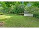 Lush backyard featuring a shed with green trees at 115 Creek Cir, Stockbridge, GA 30281