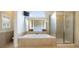 Bright bathroom features a large mirror, shower, and luxurious tub at 1565 Briergate Dr, Duluth, GA 30097
