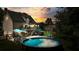 Inviting backyard with a round pool and deck, perfect for outdoor entertaining at sunset at 117 Village Ct, Woodstock, GA 30188