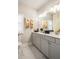 Well-lit bathroom with a double vanity, grey cabinets, and stylish decor at 1604 Falcon Ct, Locust Grove, GA 30248