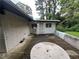 View of back patio featuring brick wall and painted outdoor seating with trees and yard in background at 2323 Valleyside Dr, Decatur, GA 30032