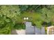 Aerial view of backyard with patio umbrellas, lush green lawn, and mature trees at 1880 Doefield St, Canton, GA 30115